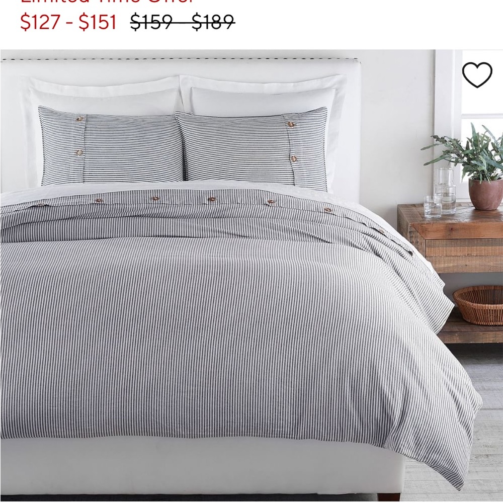 Pottery barn Wheaton stripe King Duvet cover and shams